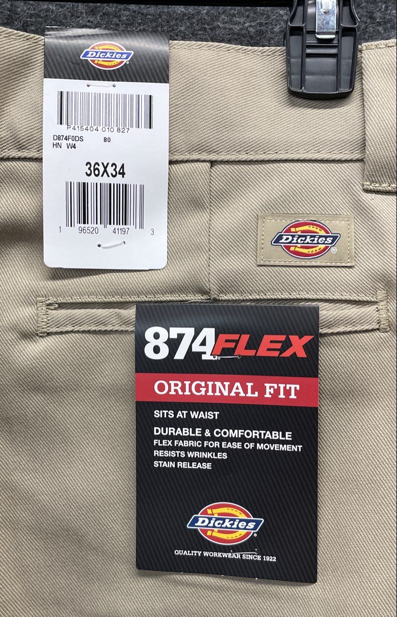 Dickies Men's 874 Flex Original Fit Pants Khaki NWT Size 36x34