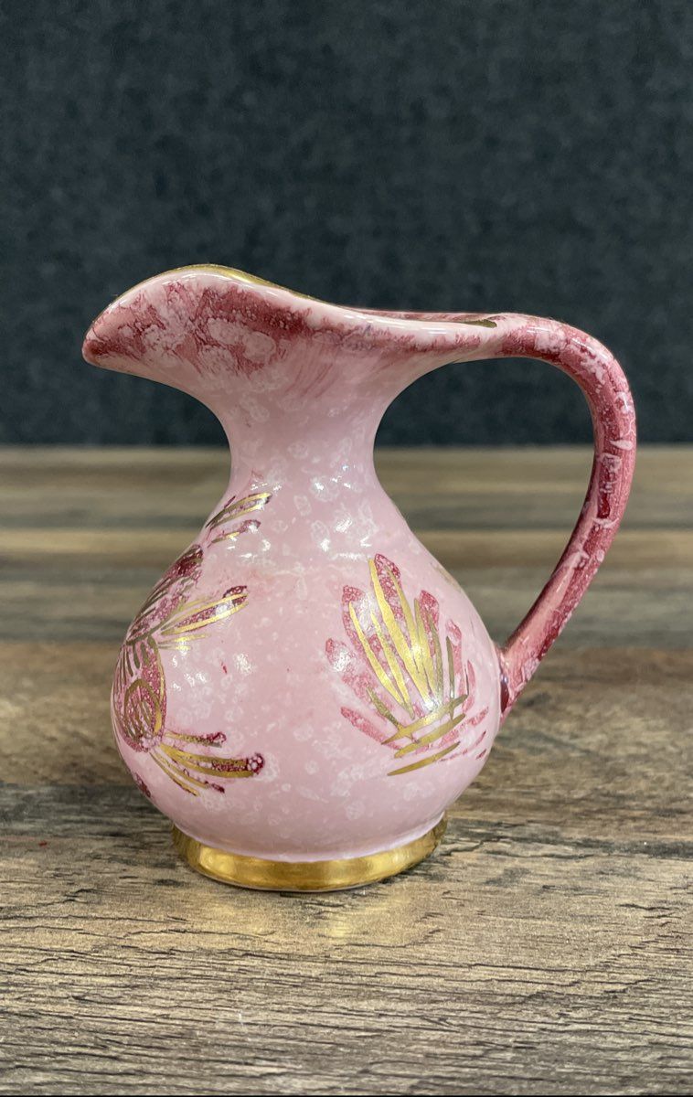 Vintage Rose Capri Hand Painted Mini Pitcher Ewer Made in Holland Pink Gold Gilt