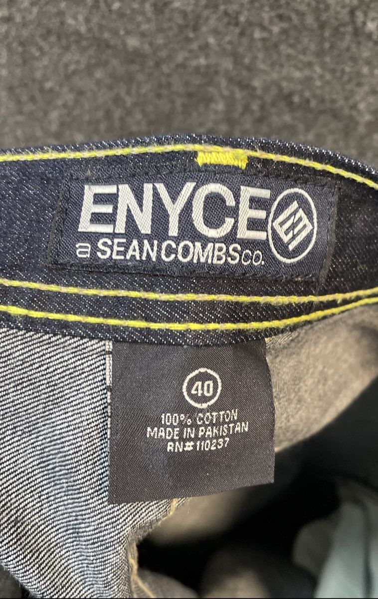 Enyce Men's Dark Wash Baggy Jeans Yellow Contrast Stitching Sz 40