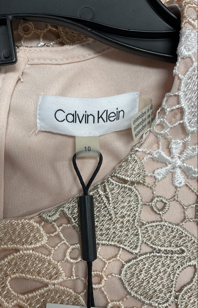 Calvin Klein Women's Pink Gold White Lace Leaf Sheath Dress Size 10 NWT