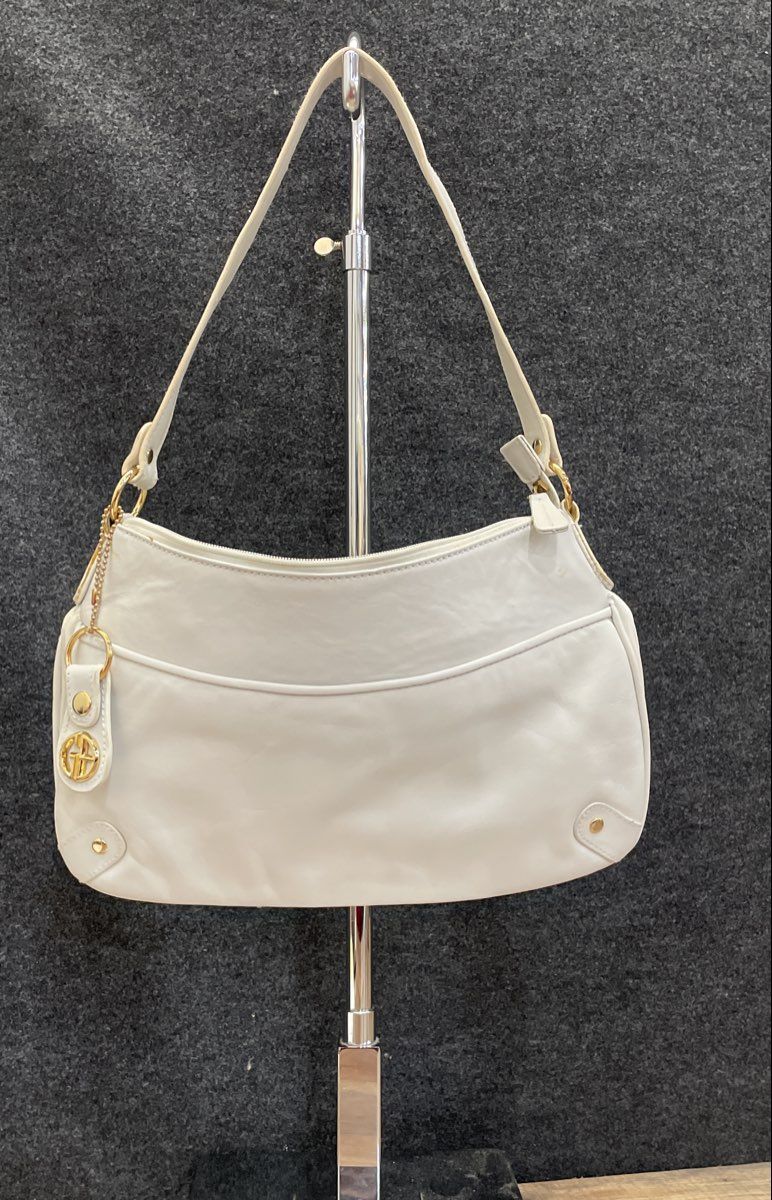 Giani Bernini White Leather Shoulder Bag Gold Hardware Multi Compartment Purse