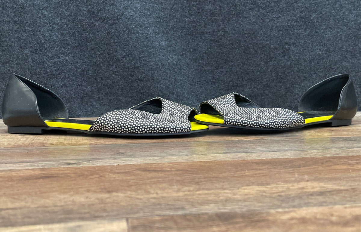 Shoedazzle Black Yellow Polka Dot D'Orsay Peep Toe Flats Size 9