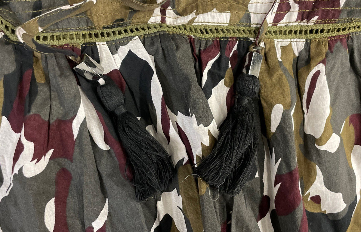 Lane Bryant Women's Camo Print Cotton Boho Peasant Dress Crochet Tassels 14/16