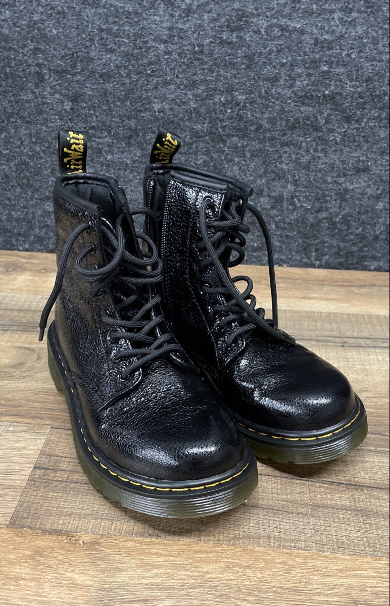 Dr. Martens 1460 J Black Crinkle Leather Lace-Up Boots Size US 3
