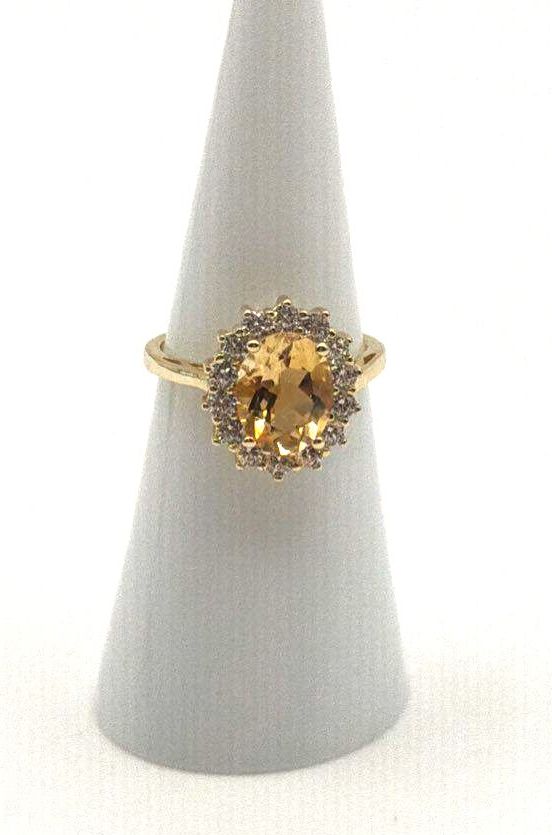 Gold Plated 925 Sterling Silver Yellow Sapphire W/ CZ Halo Ring 2.8g