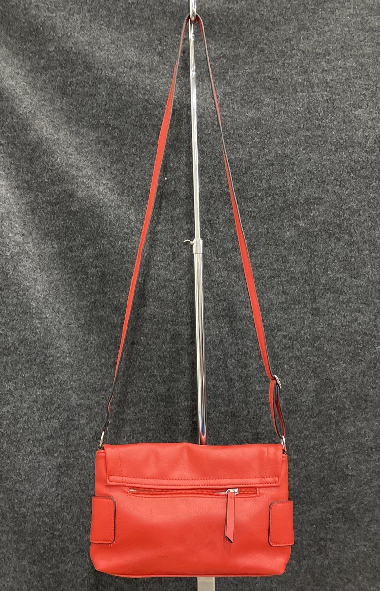 Nicole Miller Red Leather Fold-Over Flap Crossbody Bag Silver Hardware