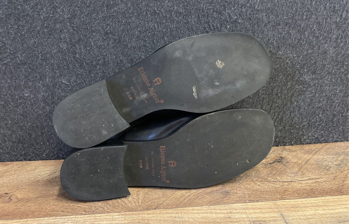 Etienne Aigner Ruthie Black Leather Loafer Mules Women's Size 6.5