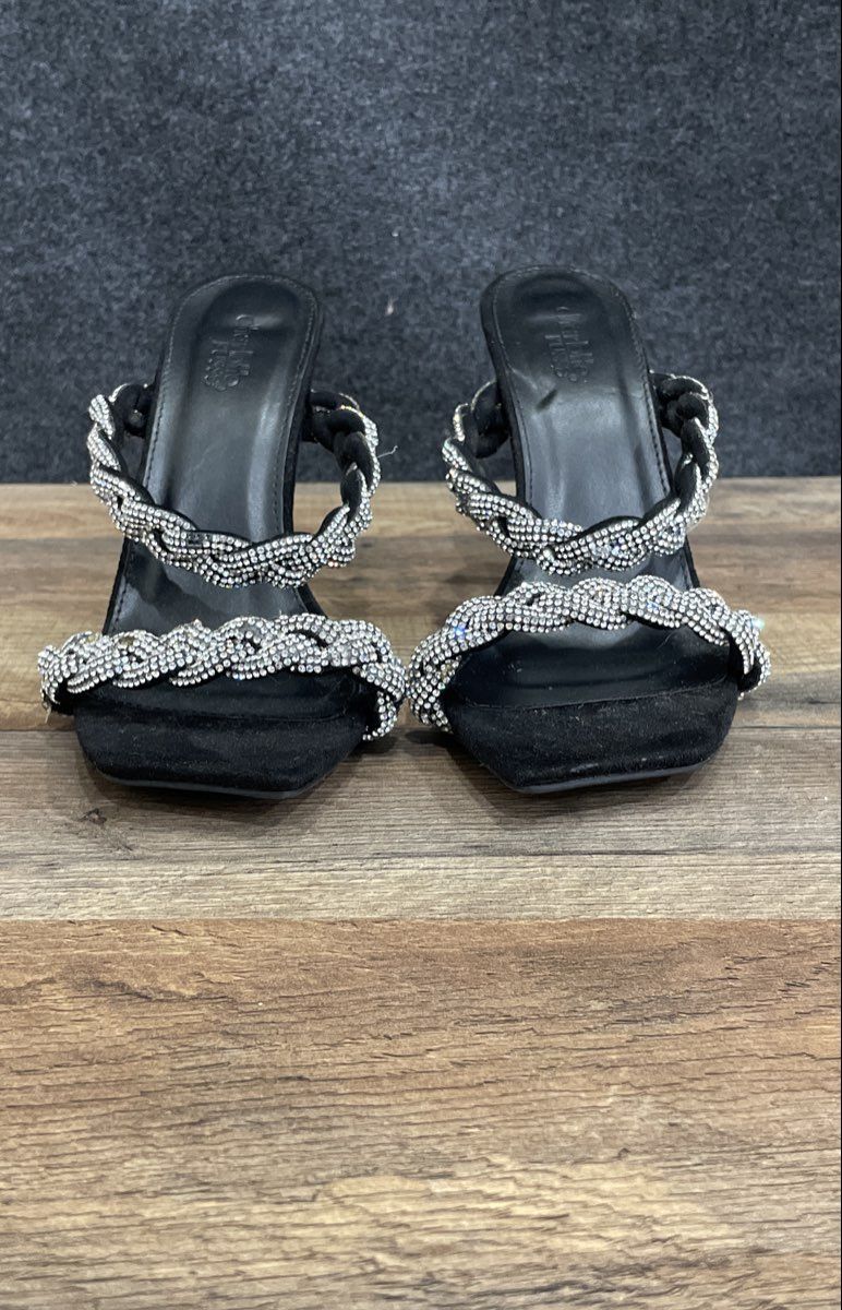 Charlotte Russe Black Braided Rhinestone Square Toe High Heel Mules Size 8