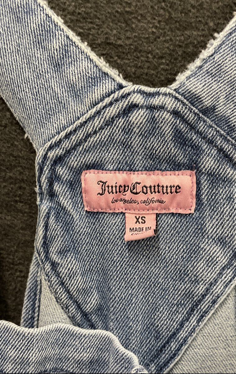 Juicy Couture Women's Light Wash Denim Wide Leg Raw Hem Overalls Sz XS