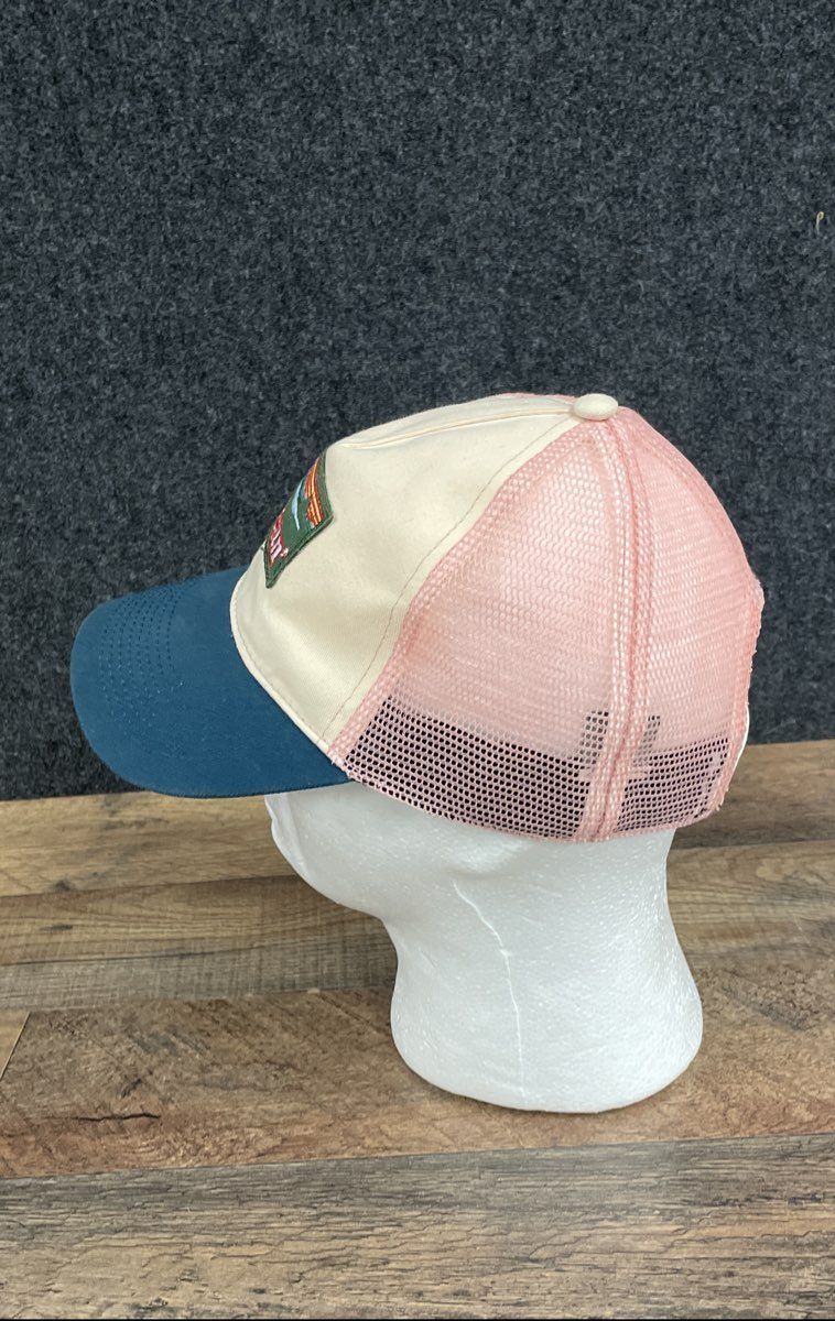 L.L. Bean Unisex Trucker Hat Cream Blue Pink Mesh Back Snapback Mountain Logo