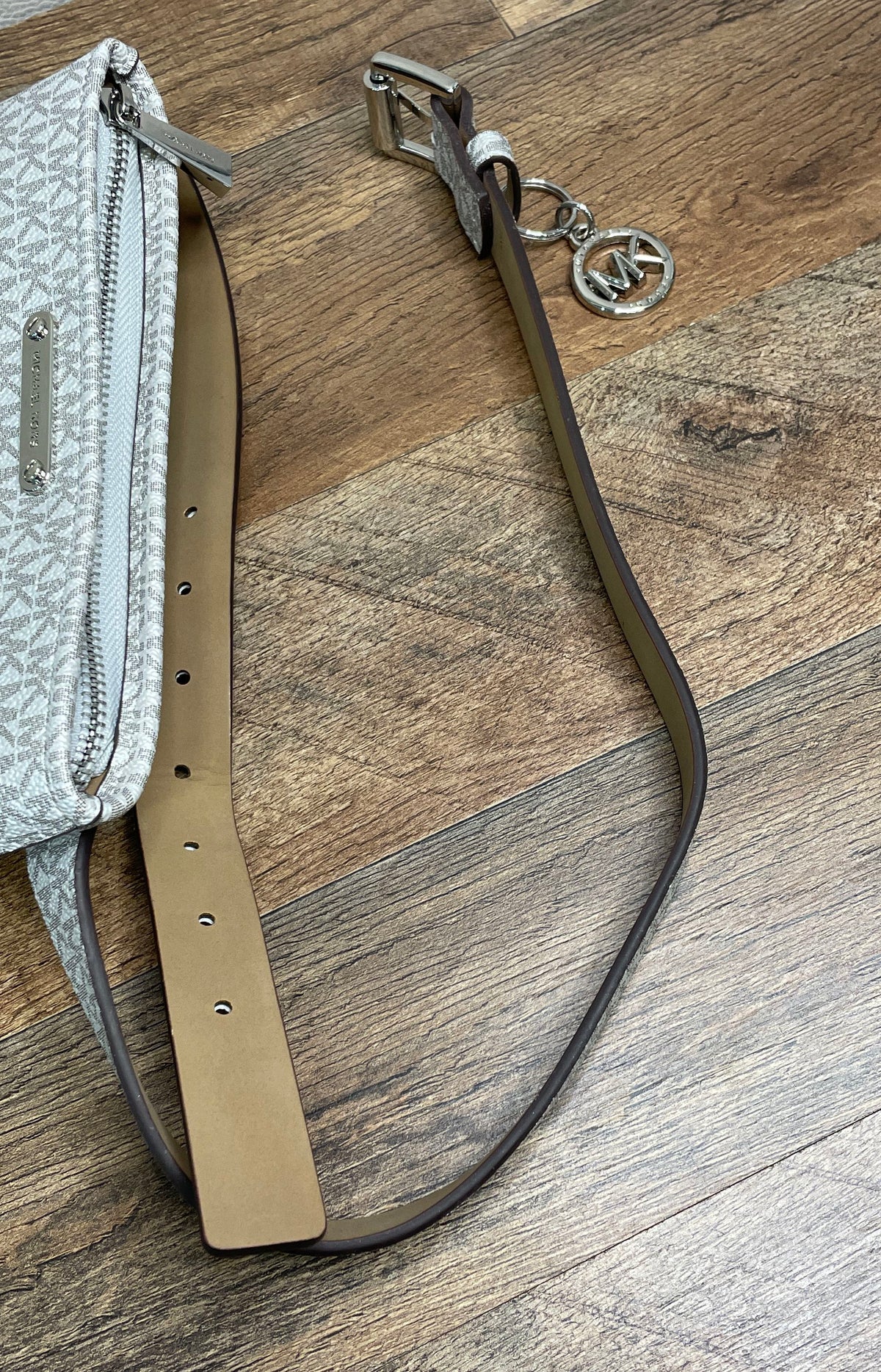 Michael Kors Metallic Silver MK Signature Belt Bag Fanny Pack S/M