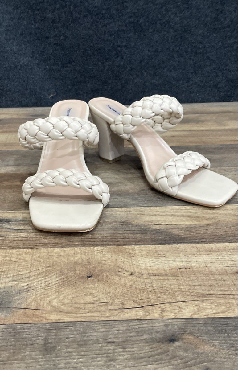 Pierre Dumas Ariana-4 Cream Braided Double Strap Block Heel Sandal Size 10