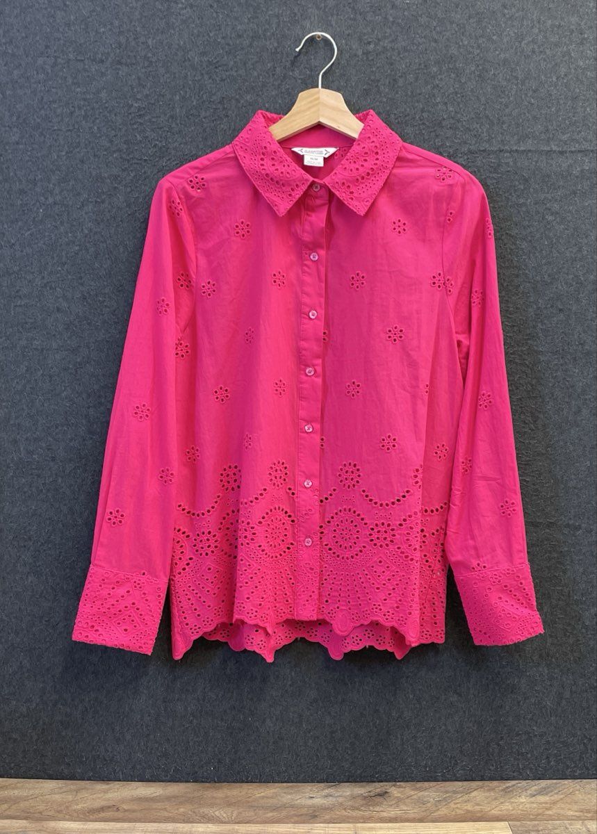 Nanette Nanette Lepore Women's Pink Eyelet Embroidered Scalloped Blouse Sz M