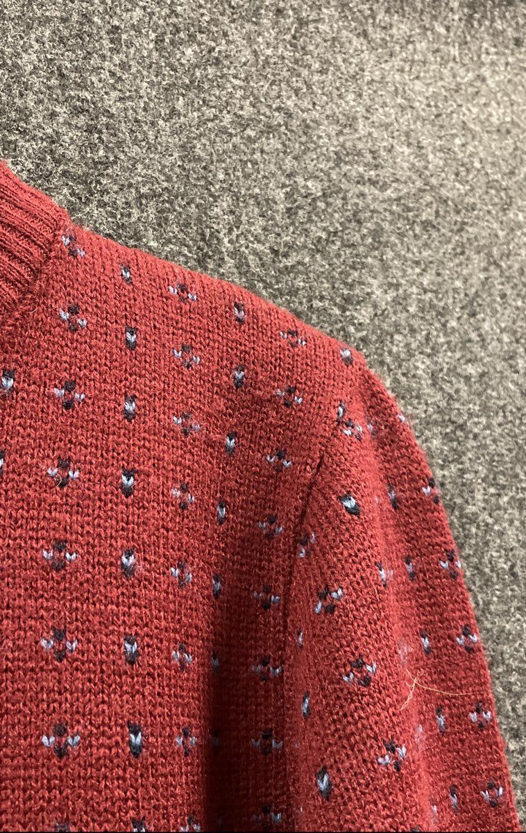 Vintage 80s Bruce Cameron Men's Red Geometric Dot Knit Crewneck Sweater Sz S