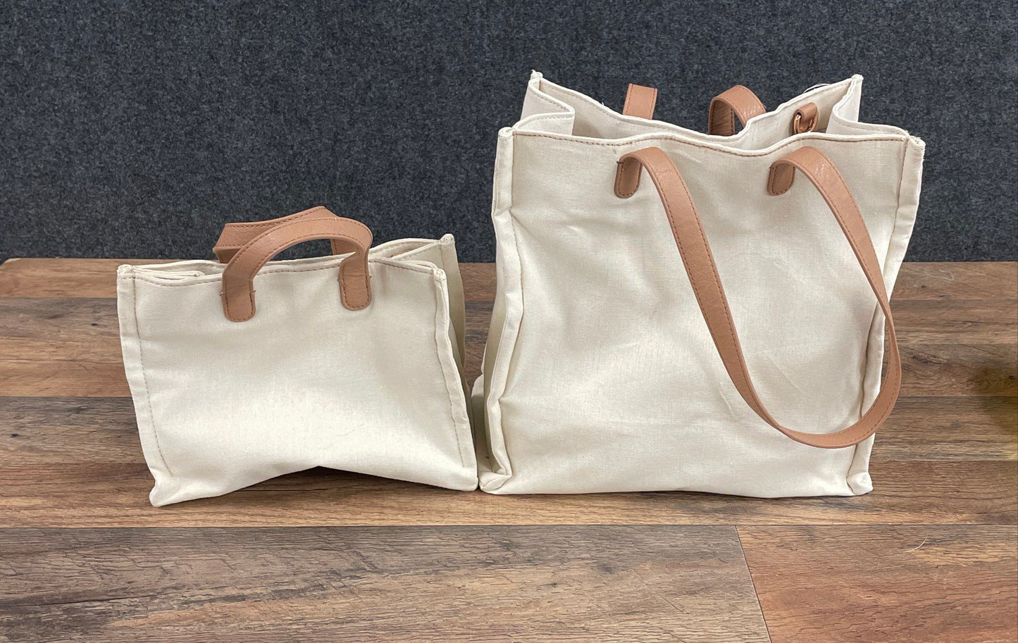 Lauren Conrad Cream Canvas Tote Bag Mommy & Me Lucky Mama Little One Lot of 2