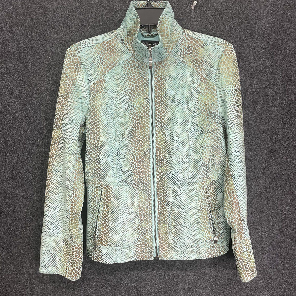 Dialogue Women's Blue Snakeskin Print Full Zip Mock Neck Jacket Sz XS