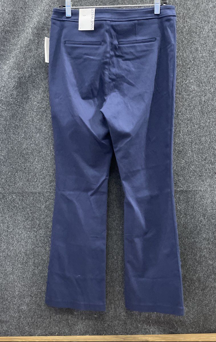 Nine West Women's Urban Safari Navy Blue Pintuck Flat Front Stretch Pants Sz L