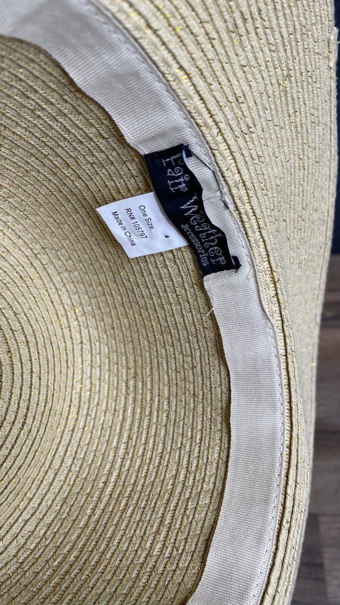 Fair Weather Women's Wide Brim Sun Hat Tan Gold Metallic Straw Boater One Size
