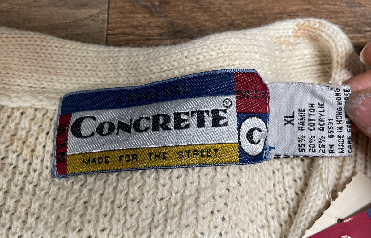 Vintage 90s Concrete Henley Waffle Knit Sweater Cream Streetwear NWT Sz L