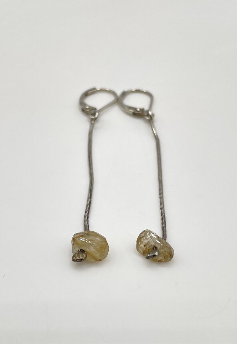 925 Sterling Silver Rutilated Quartz Dangle Leverback Earrings 2g
