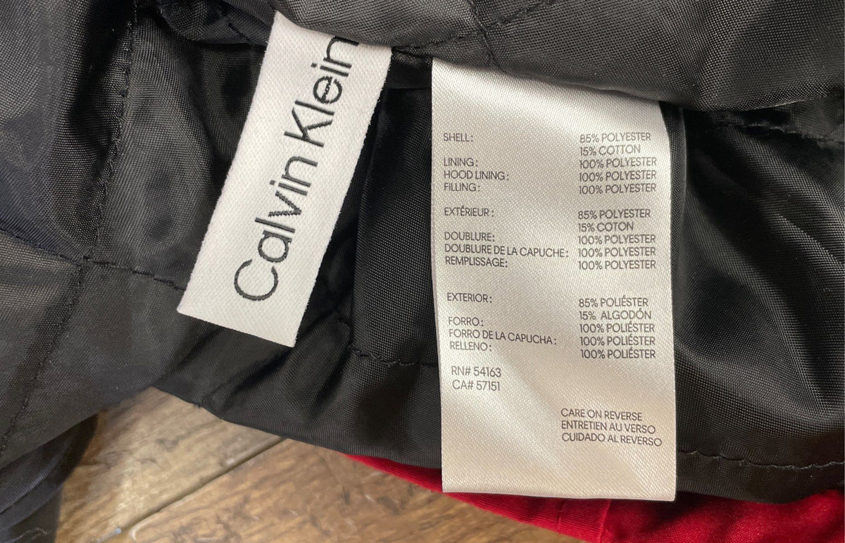 Calvin Klein Men's Red Black Colorblock Hooded Quilted Lining Jacket Size M