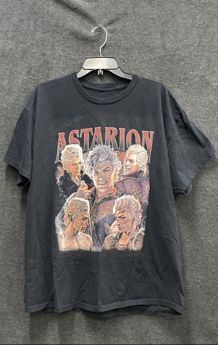 Baldur's Gate 3 Astarion Graphic T-Shirt 90s Bootleg Style BG3 RPG Black