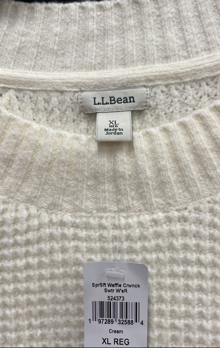 L.L. Bean Women's Cream SuperSoft Waffle Crewneck Sweater Side Zip NWT XL