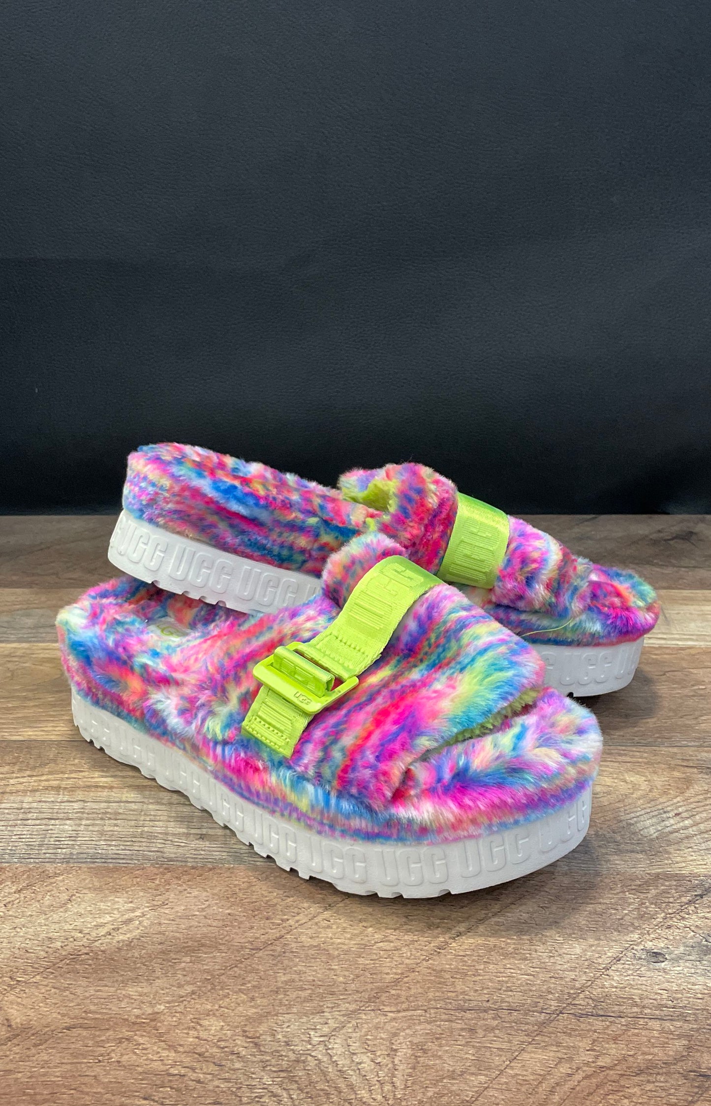 UGG Fluffita Pixelate Multicolor Women's Platform Slide Sandals Size 9