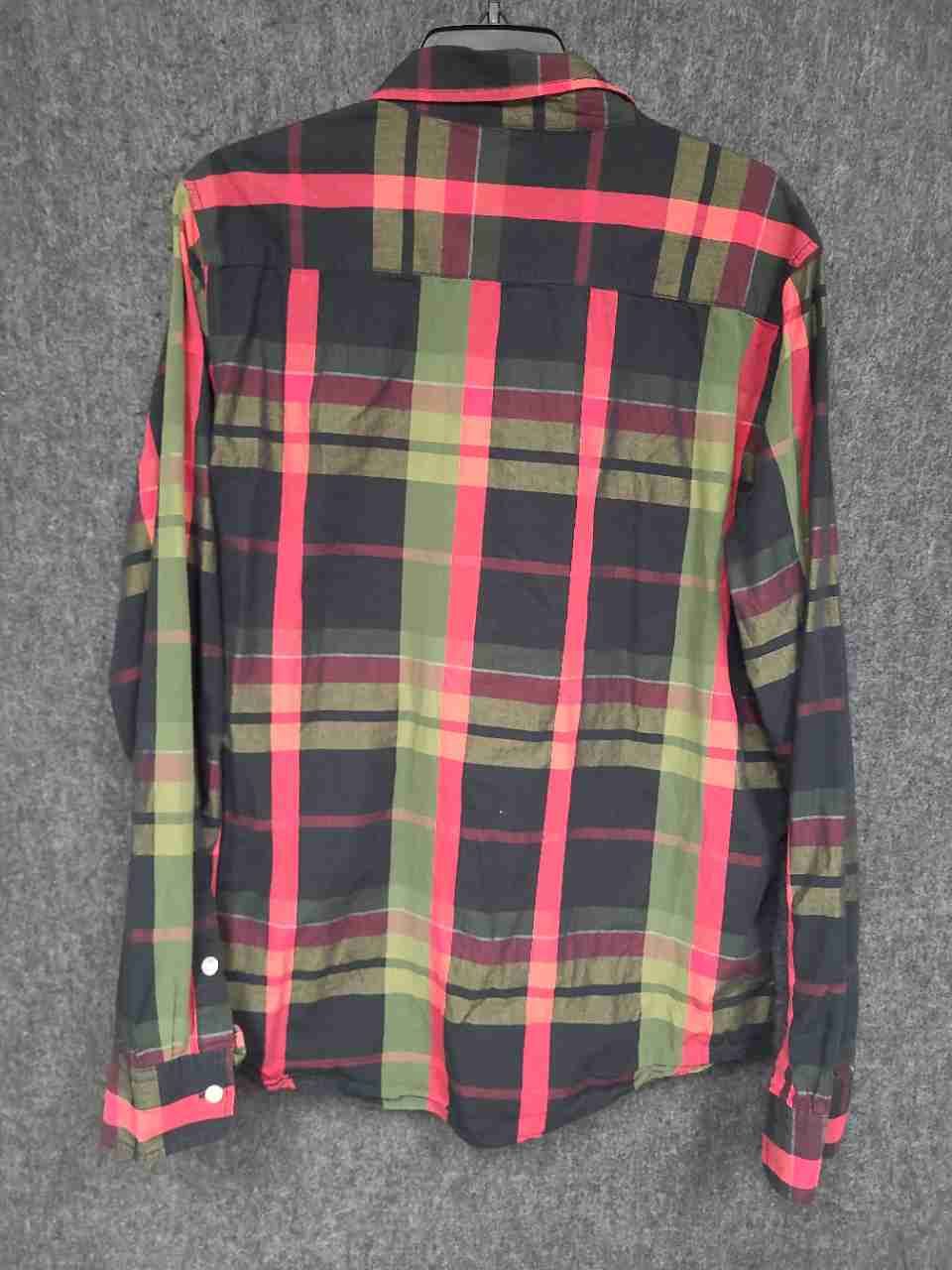 LRG Men's Long Sleeve Button Up Shirt Red Black Olive Green Plaid Size L