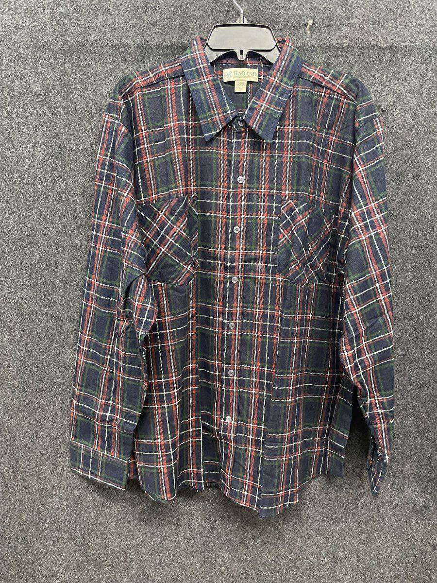 Vintage 90s Haband Plaid Flannel Button Up Shirt Two Pocket Sz XL