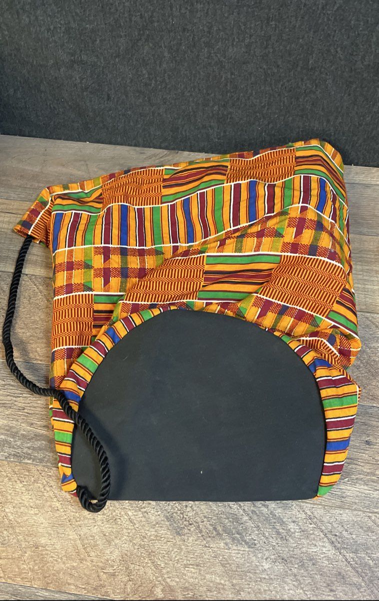 Vintage 90s Made in USA Kente Print 3 Piece Set Hat Sash Drawstring Bag