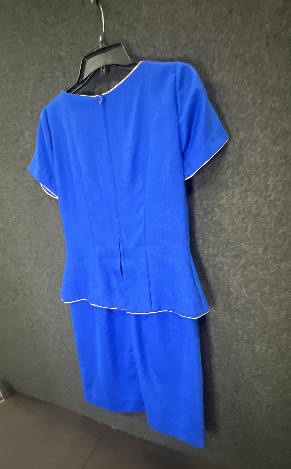 Misty Lane Women's Skirt Suit Vintage 90s Blue Short Sleeve White Piping Sz 4