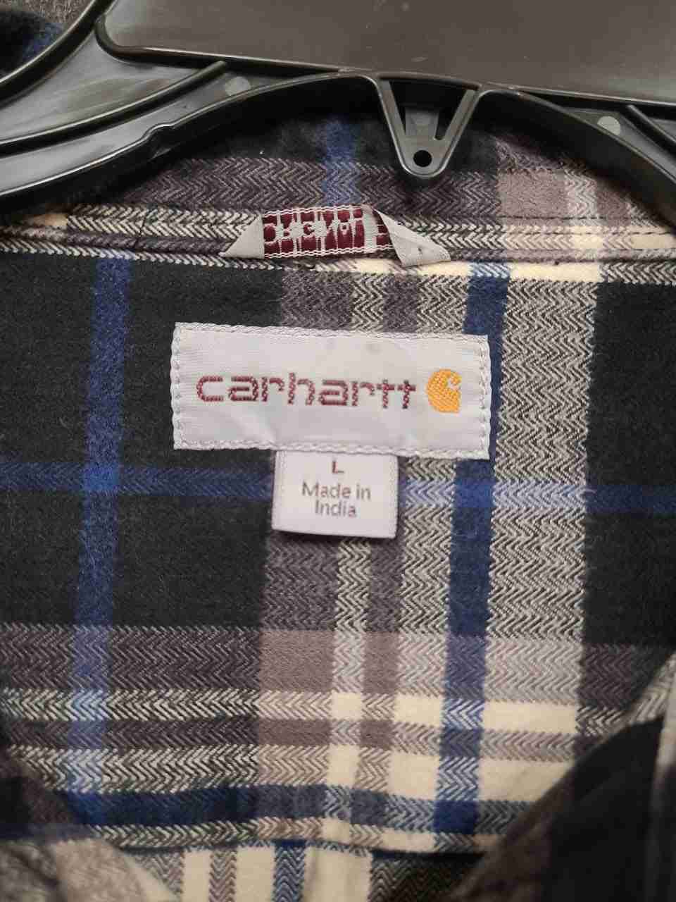 Carhartt Men's Hubbard Plaid Flannel Button Up Shirt Blue Gray Cream Size L