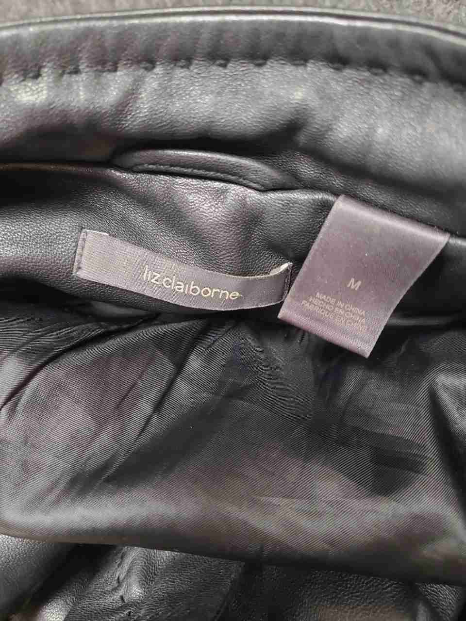 Liz Claiborne Women's Dark Brown Leather Stand Collar Zip Jacket Sz M