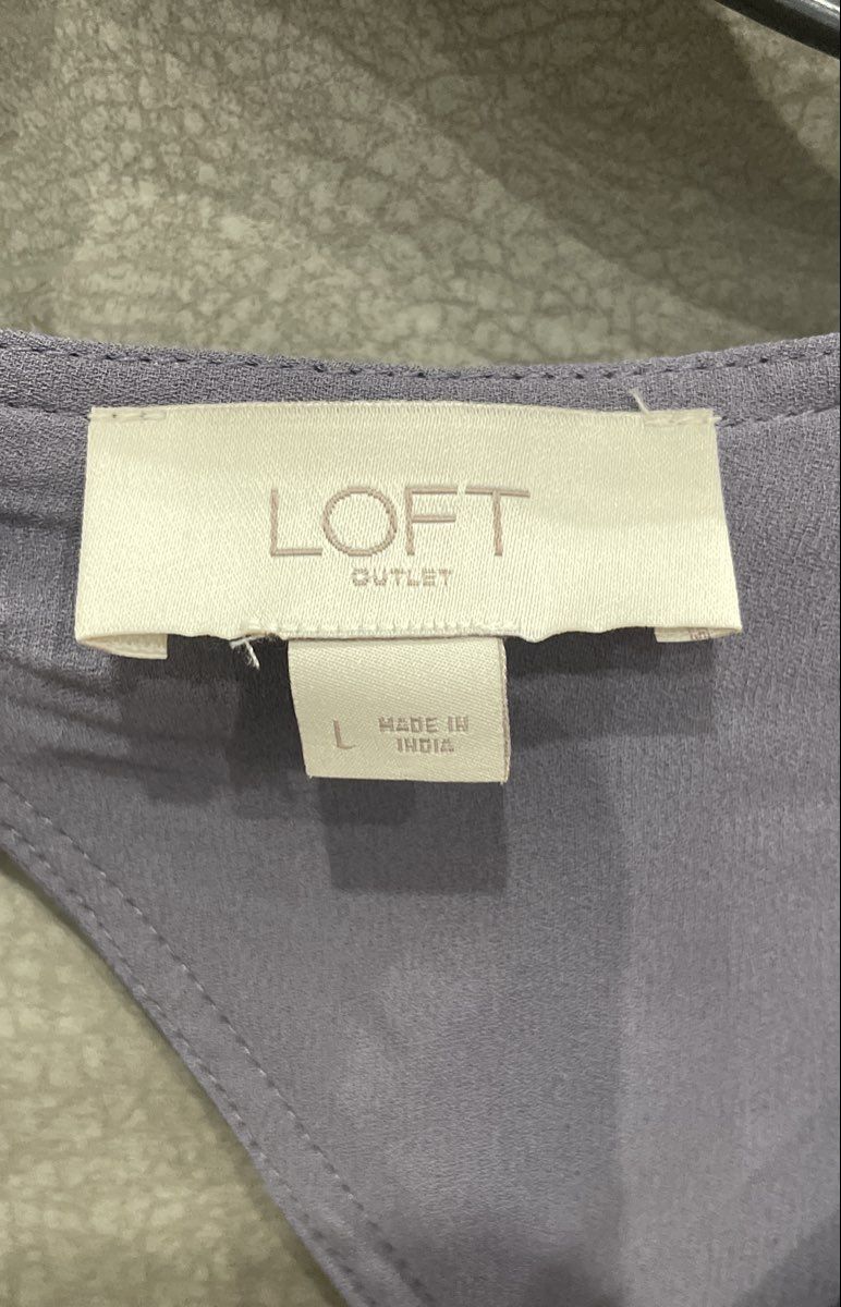 LOFT Outlet Women's Grey Long Sleeve Keyhole Back Blouse Sz L