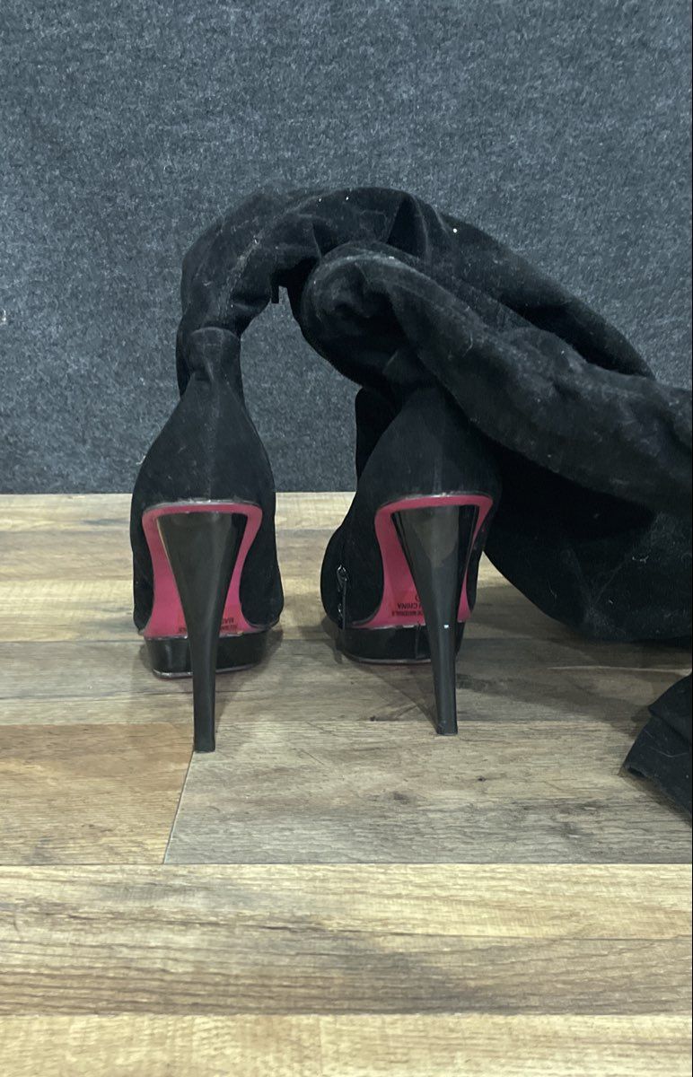Ami Clubwear Black Faux Suede Platform Stiletto Over The Knee Boots Size 6.5