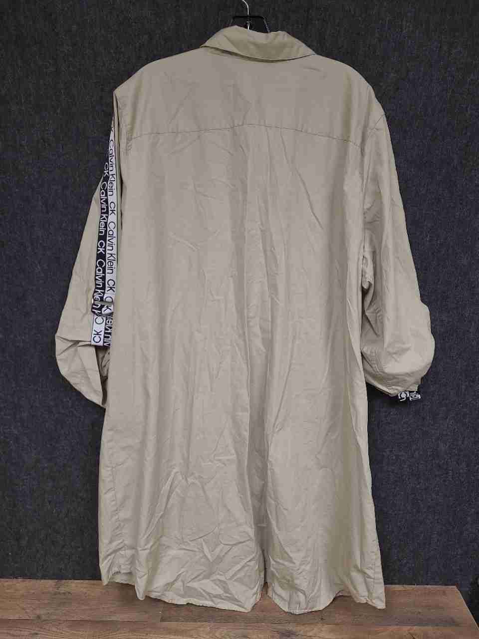 Calvin Klein Women's Beige Logo Tape Sleeve Button Down Shirt Tunic Sz 2X