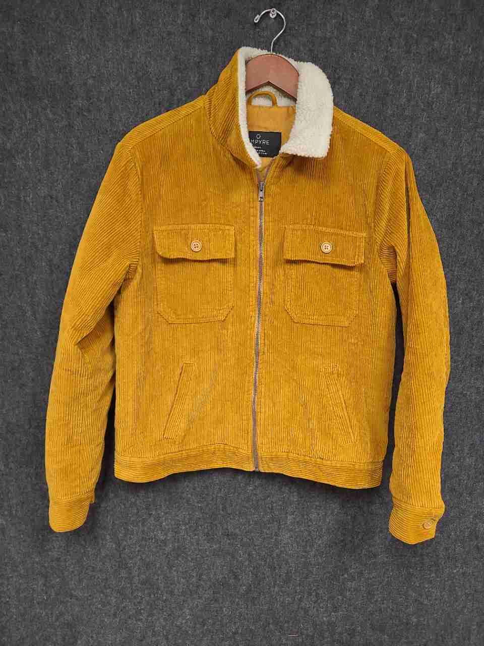 Empyre Men's Yellow Corduroy Sherpa Collar Full Zip Quilted Lined Jacket Sz S