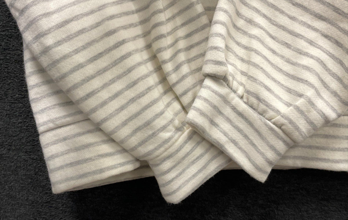 Lucky Brand Women's Striped Fleece Sweatshirt White Grey Puff Sleeve NWT Sz L