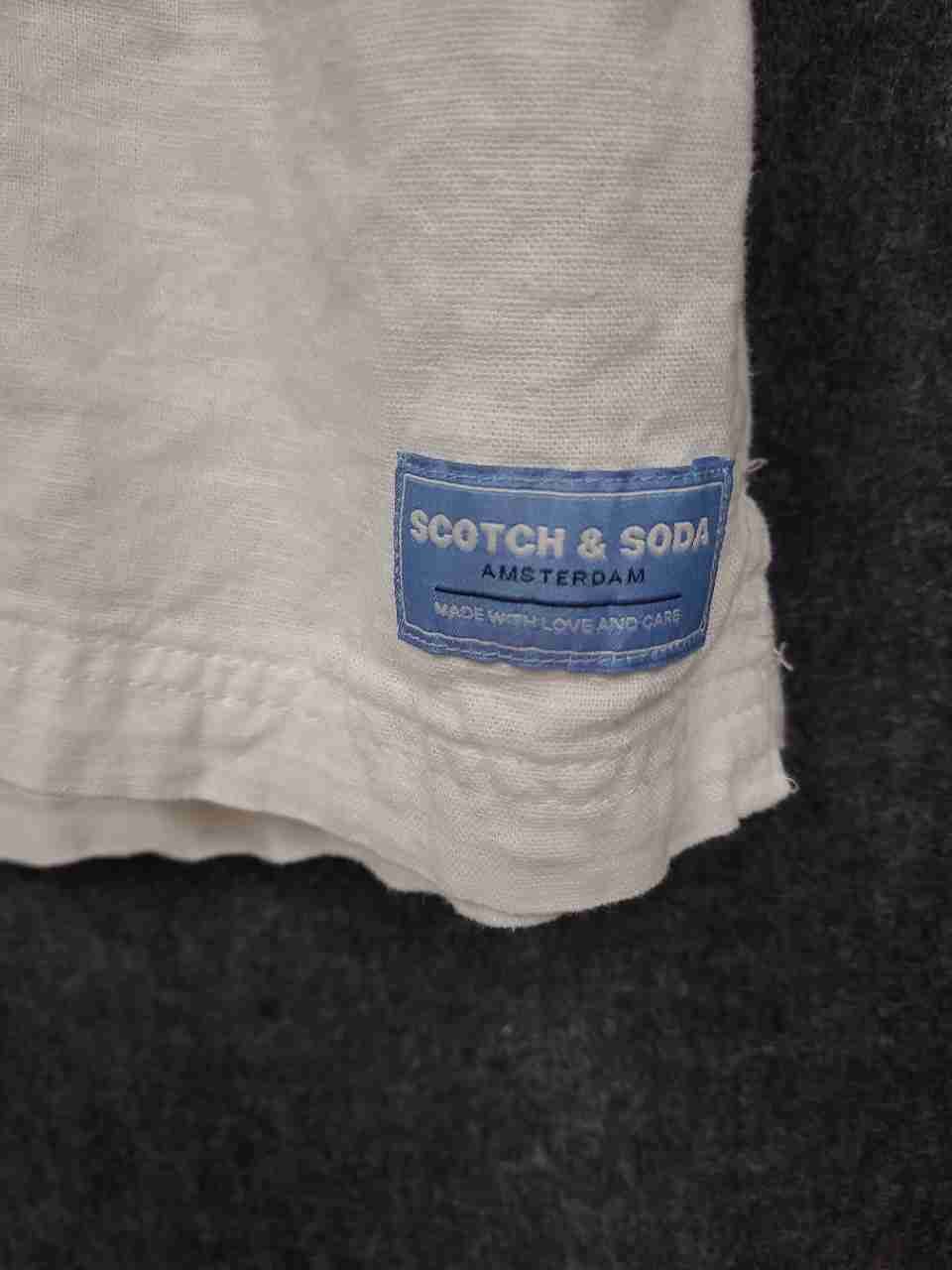 Scotch & Soda Men's Off White Linen Blend Pintuck Short Sleeve Shirt Size L