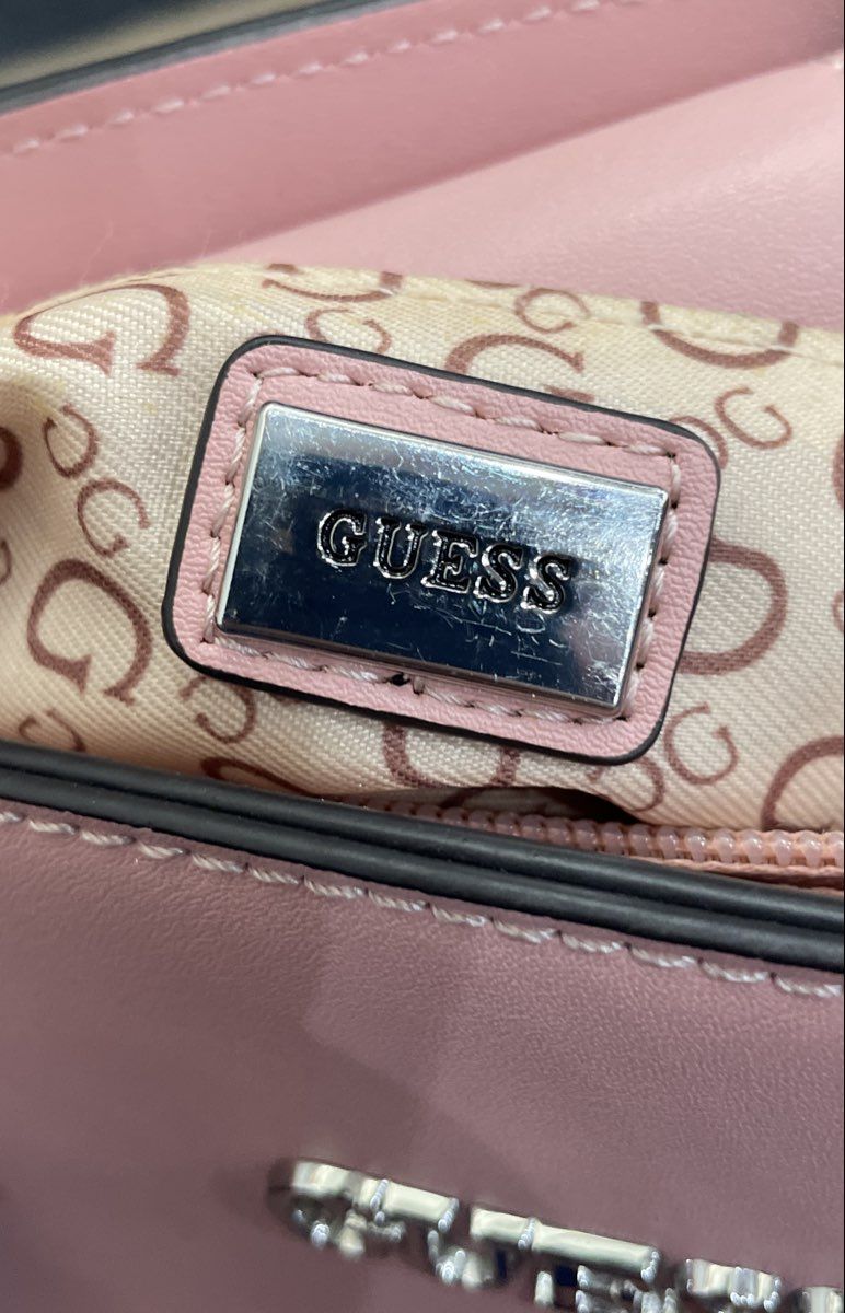 Guess Pink Leather Structured Satchel Crossbody Bag Silver Hardware