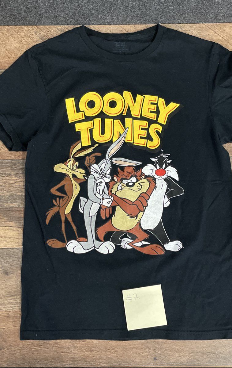 Looney Tunes T-Shirts Lot of 3 Black Tune Squad Bugs Bunny Taz Sylvester Sz S