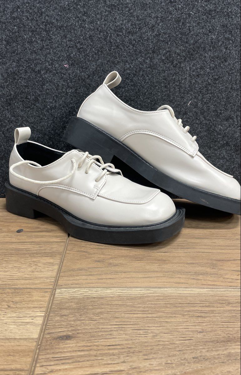 All Lover Women's Cream Black Square Toe Platform Derby Oxford Shoes Size 230