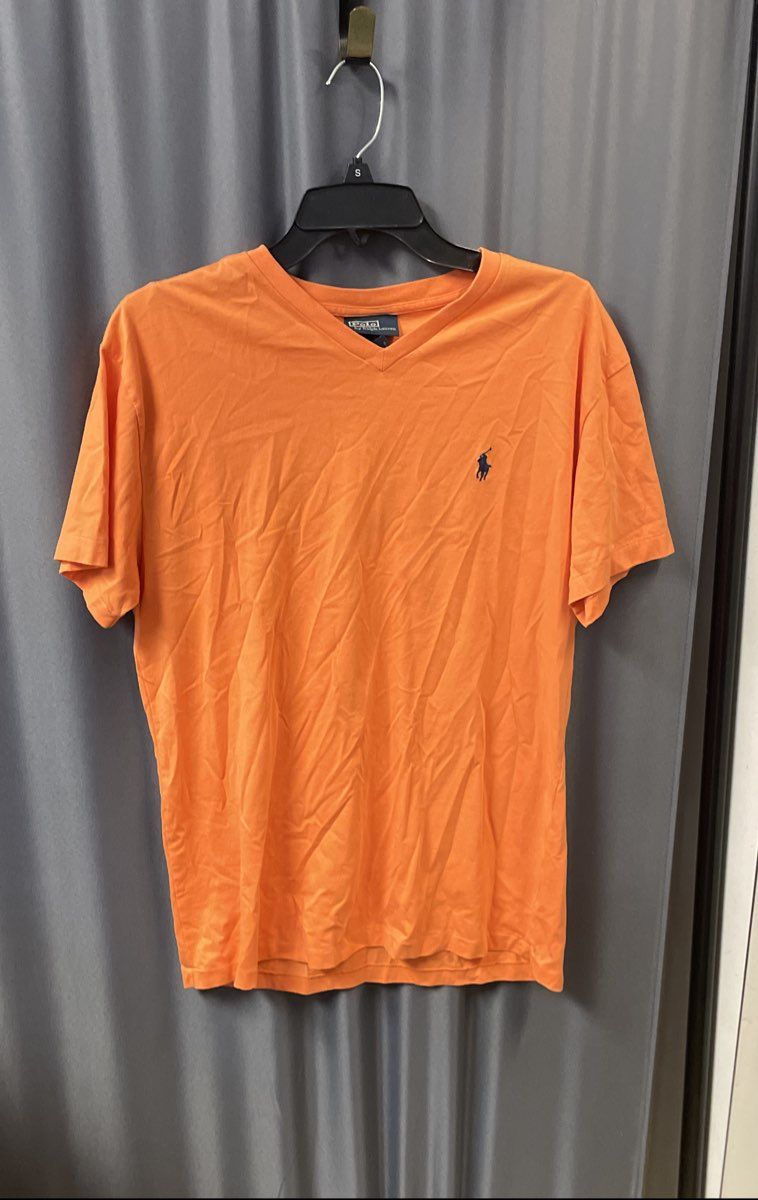 Polo Ralph Lauren Men's Orange V-Neck T-Shirt Lot of 2 Cotton Pony Logo Sz S