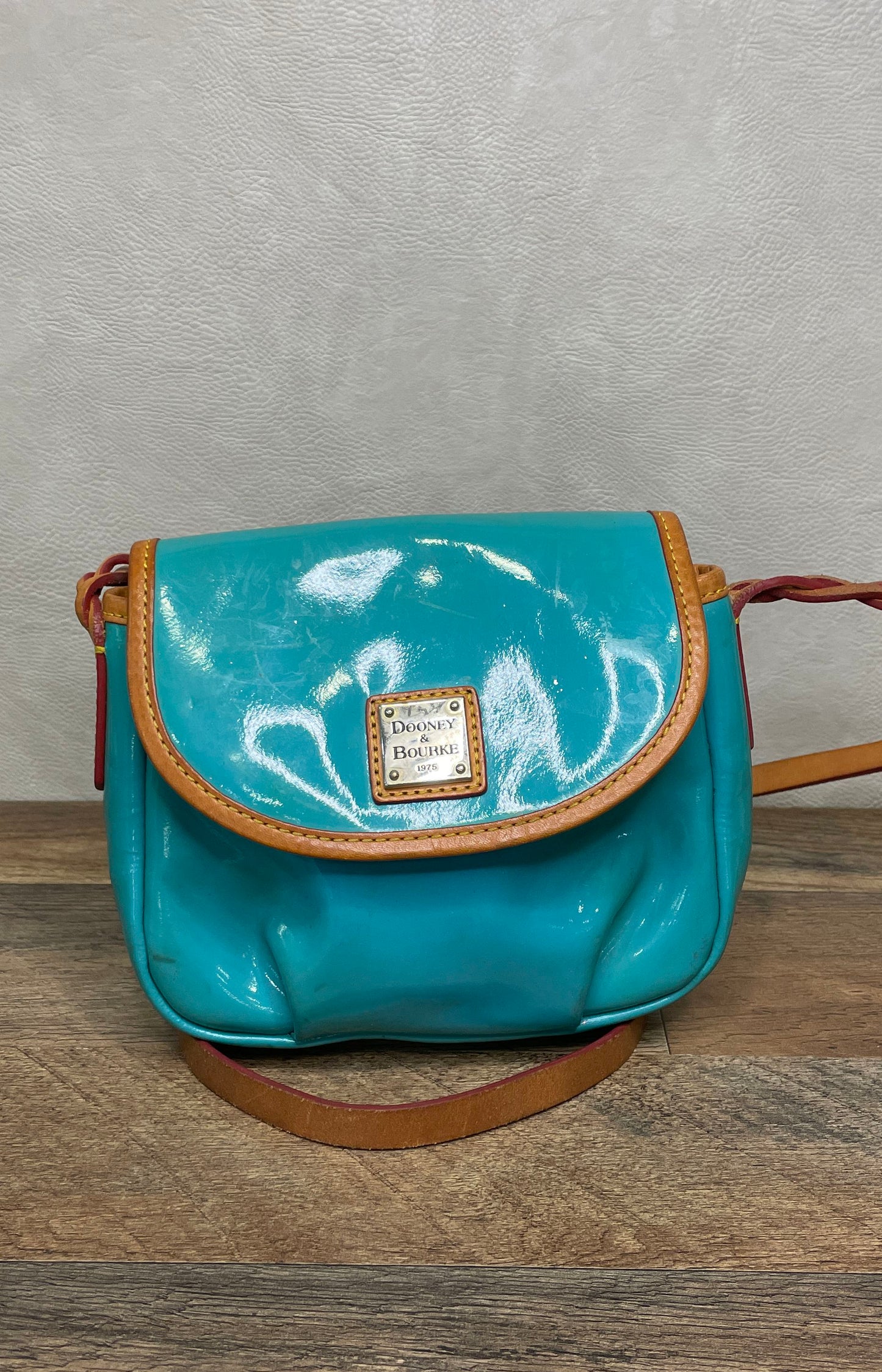 Dooney & Bourke Blue Teal Patent Leather Flap Crossbody Bag Small