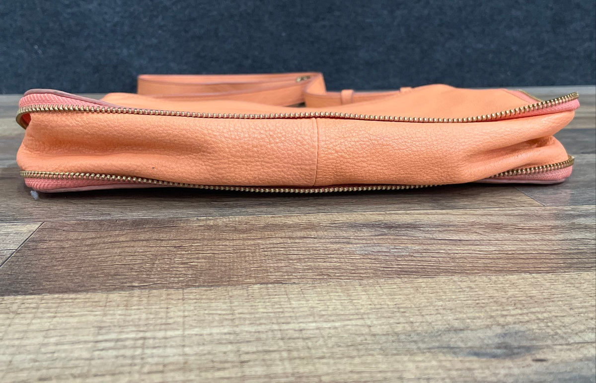 Fossil Orange Leather Expandable Multi-Pocket Crossbody Shoulder Bag