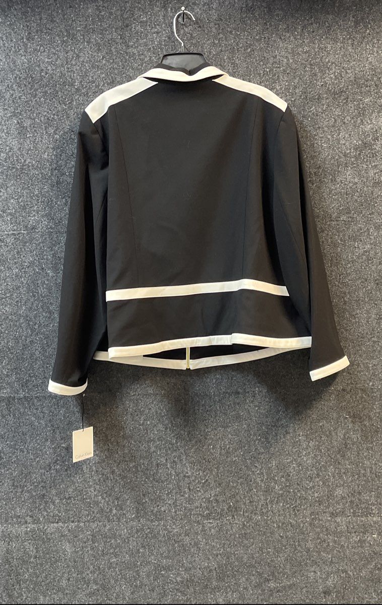 Calvin Klein Women's Black White Colorblock Full Zip Blazer Jacket NWT Sz 24W