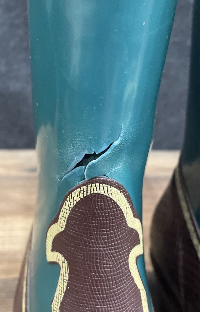 dav Cowboy Rain Boots Brown Teal Blue Western Pattern Wellies Women's Size 10