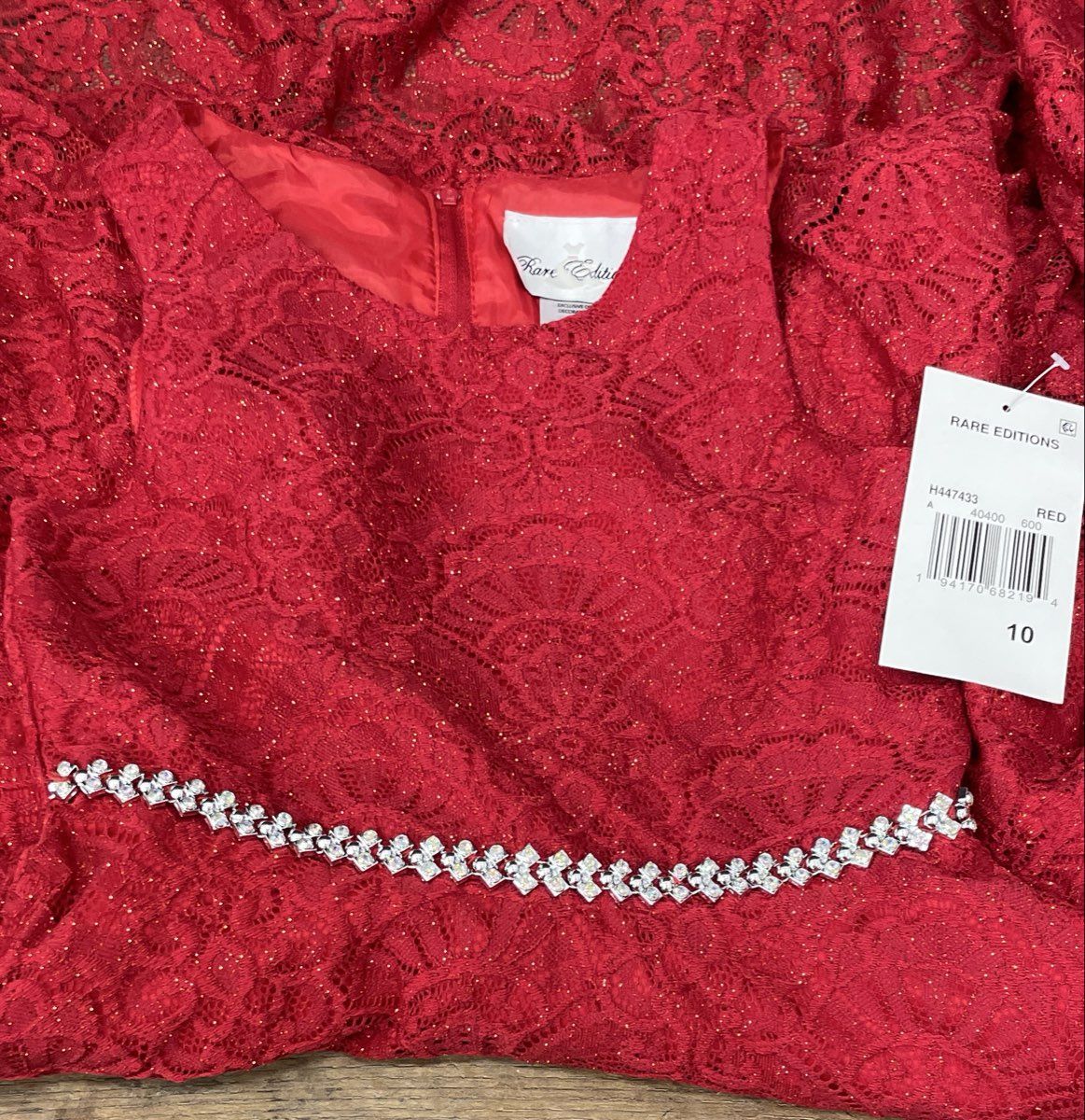 Rare Editions Girls Red Lace High-Low Formal Party Dress Rhinestone Belt NWT 10