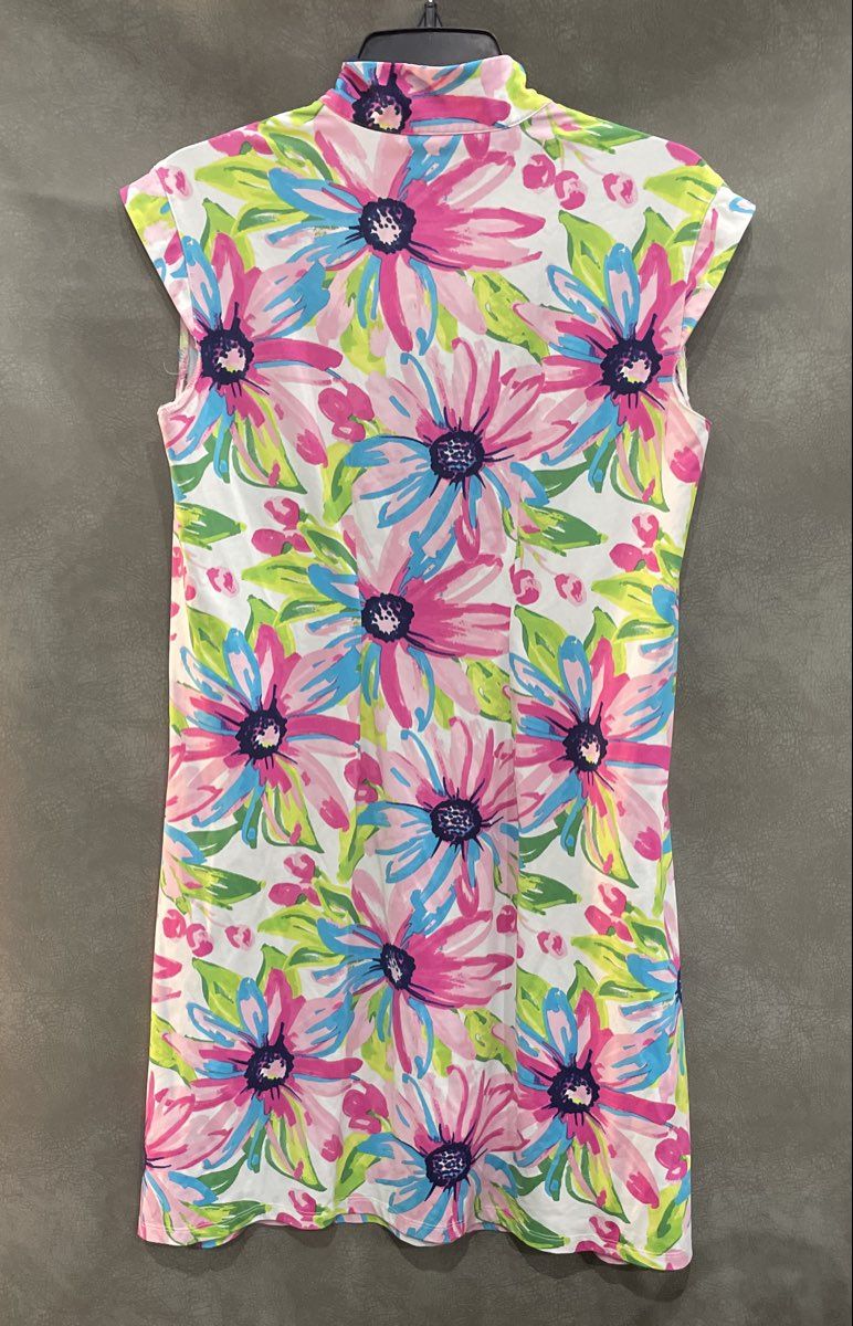 San Soleil Women's White Floral UV 50 Golf Tennis Sheath Mock Neck Dress Sz M